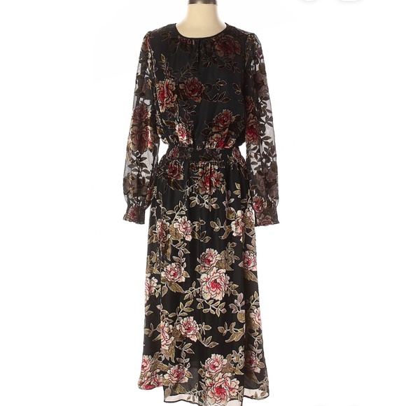VINCE CAMUTO floral burnt velvet midi dress black S - Picture 1 of 8